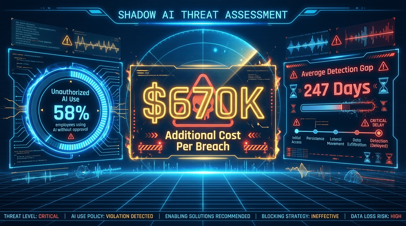 The real cost of blocking: 58% unauthorized use, $670K more per breach, 247-day detection gap.